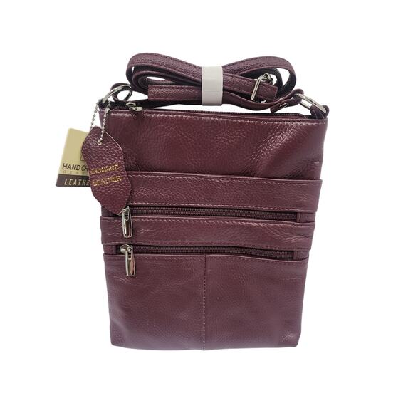 NWT Cowhide‎ Leather Crossbody Shoulder Bag Wine Red  Roma Leathers - Picture 1 of 6